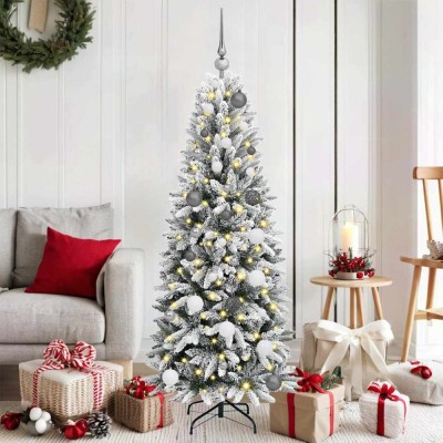 vidaXL BraddeCrăciunartificial cu lumini cu bandă LED Alb 150cm PVC foto