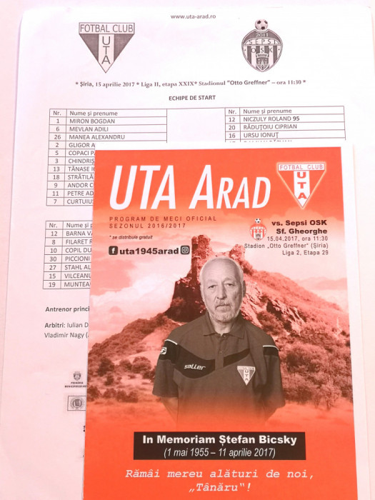 Program+foaie meci fotbal UTA ARAD - SEPSI OSK SF.GHEORGHE (15.04.2017)