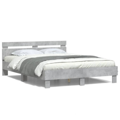 vidaXL Cadru de pat cu tăblie și LED, gri beton, 140x200 cm foto