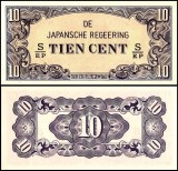 !!! RARR : INDIILE OLANDEZE , OCUPATIA JAPONEZA - 10 CENTI (1942} - P 121 c - UNC / SERIA S/BU