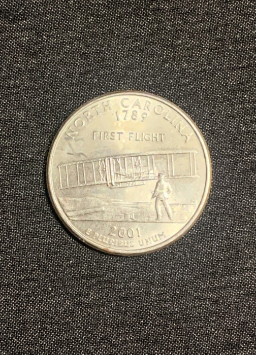 Moneda jubiliară quarter dollar 2001 North Carolina