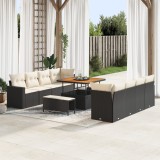 Set canapea grădină 11 piese cu perne Ratan Poli Negru Acacia, Set dining grădină 3 piese cu perne Ratan Poli Negru Acacia, vidaXL