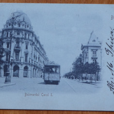 Carte postala , Bucuresti , Bulevardul Carol I , Tramvai , clasica , 1900