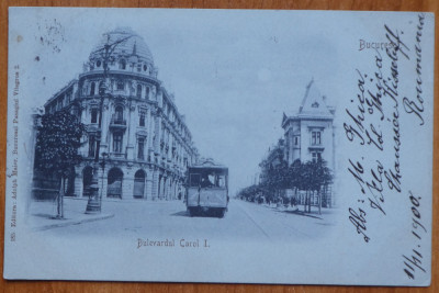 Carte postala , Bucuresti , Bulevardul Carol I , Tramvai , clasica , 1900 foto