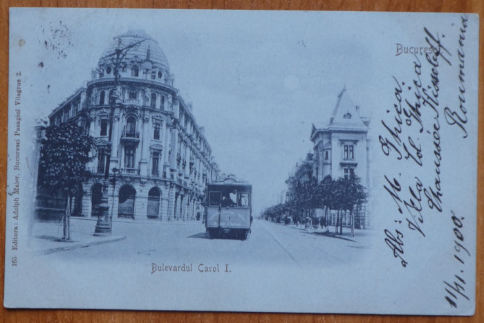 Carte postala , Bucuresti , Bulevardul Carol I , Tramvai , clasica , 1900