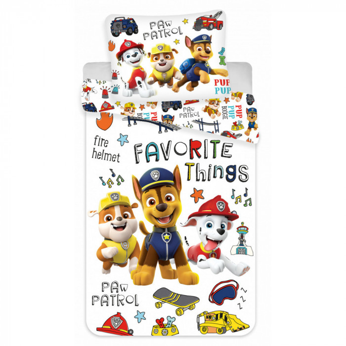 Lenjerie de pat Paw Patrol Favorite Things, 2 Piese, 135A 200cm, 80A 80 cm, 100% Bumbac