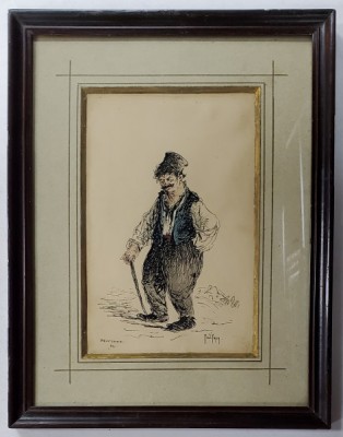 CONSTANTIN JIQUIDI ( 1865 - 1899 ) - BARBAT CU BASTON PE DEALUL SPIREI foto