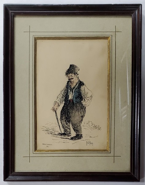 CONSTANTIN JIQUIDI ( 1865 - 1899 ) - BARBAT CU BASTON PE DEALUL SPIREI