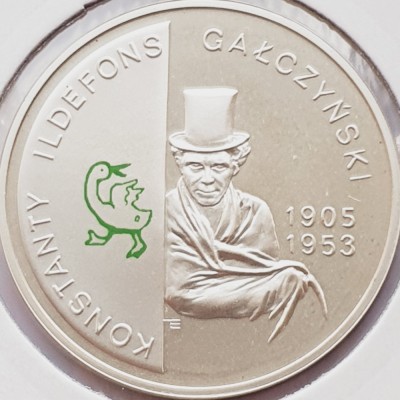 615 Polonia 10 zlote 2005 Konstanty Ildefons Gałczyński km 537 UNC argint foto