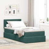 Cumpara ieftin Pat cu LED si saltea Verde inchis 100 x 200 cm Catifea