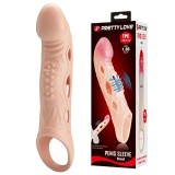 Manșon PRETTY LOVE Brad Flesh, cu mini vibrator, pentru extensia și &icirc;ngroșarea penisului, inel pentru testicule, +4 cm &icirc;n lungime, culoarea pielii