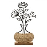 Vază Decorativă, Model Floral Decupat, Bază Paie Naturală, Negru/Bej, 20x35x6cm, Oem