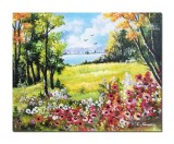 Tablou peisaj feeric din natura pictat manual, Priveliste, 50x40cm ulei pe panza, Constantin Feraru