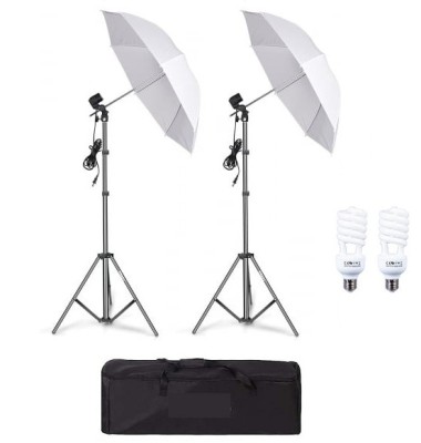 Kit de 2 umbrele albe, 2 trepiezi reglabili 200 cm, 2 becuri 45W, geanta de transport inclusa foto