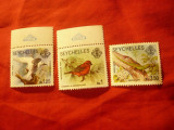 3 Timbre Seychelles 1977 - Pasari , Reptile ,val. 1 ,1,25 si 3, Nestampilat