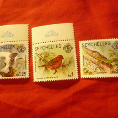 3 Timbre Seychelles 1977 - Pasari , Reptile ,val. 1 ,1,25 si 3