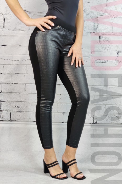 L888RR-1 Pantaloni casual tip colanti din material elastic si imitatie piele crocodil