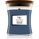 Woodwick Indigo Suede lum&acirc;nare parfumată cu fitil din lemn 275 g