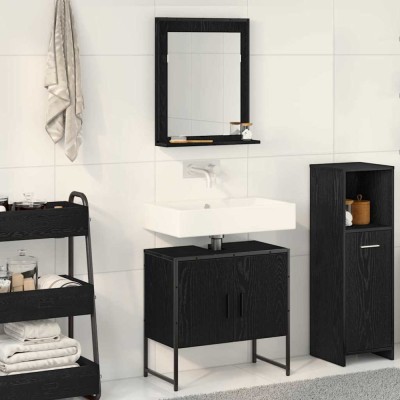 vidaXL Set de mobilier pentru baie cu ușă 2 pcs Negru 60 x 33 x 60 cm foto