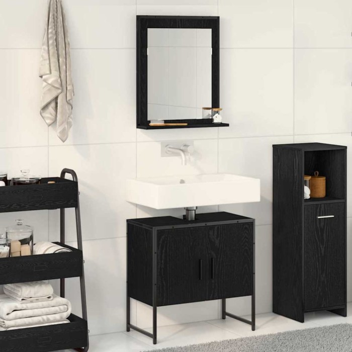 vidaXL Set de mobilier pentru baie cu ușă 2 pcs Negru 60 x 33 x 60 cm