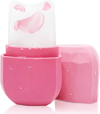 Aparat masaj facial cu gheata, ice roller, silicon fin, rose pink foto