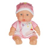 Papusa bebelus, fetita, cu caciulita, alb cu roz, 20 cm, 3 ani+