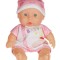 Papusa bebelus, fetita, cu caciulita, alb cu roz, 20 cm, 3 ani+