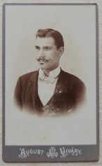 Portret barbat cu papion// CDV A. Ujvary Targu-Jiu 1900 foto