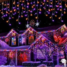 Instalatie de Craciun BZRSH Perdea Turturi, 600 LED Multicolor, 25 Metri, Fir Gros Flexibil