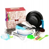 Set patiserie cu platou rotativ si 4 tavi de copt, 345 piese cu sabloane pentru ornarea prajiturilor Household NewTrend
