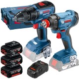 Bosch GSR 18V-50 + GDX 180-LI - Masina de gaurit si insurubat 50 Nm + Masina de insurubat cu impact 180 Nm + 3x acumulatori Li-Ion 18 V 5 Ah + Incarca