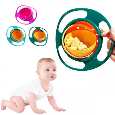 Bol rotativ cu protectie anti-varsare pentru bebelusi (Culoare: Verde) foto