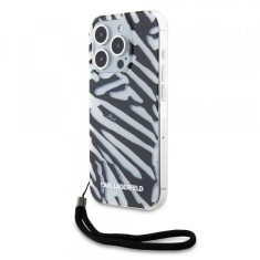 Husa pentru Apple iPhone 15 Pro, Karl Lagerfeld, IML Luxury Zebra Pattern with Strap, Neagra