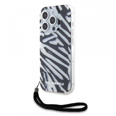 Husa pentru Apple iPhone 15 Pro, Karl Lagerfeld, IML Luxury Zebra Pattern with Strap, Neagra foto