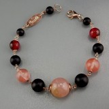 Cumpara ieftin Brățară damă Argint 925 placat aur roz, agat negru, jad floral, reglabilă 18-23cm. Starshine, handmade Italy. Cutie cadou