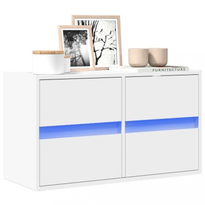 vidaXL Comodă TV de perete cu lumini LED, alb, 80x31x45 cm foto