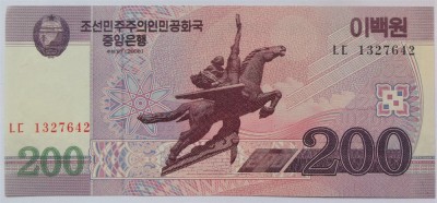 BANCNOTA COMUNISTA 200 WON - COREEA de NORD, anul 2008 * cod 19 = UNC foto