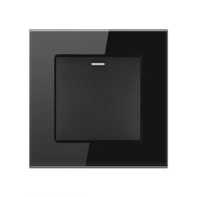 Intrerupator Cap Scara Cu Panou din Sticla Securizata Techstar&amp;reg; TGS 01, 220V, 16A, 86 x 86 mm, Negru, cu 1 Modul foto