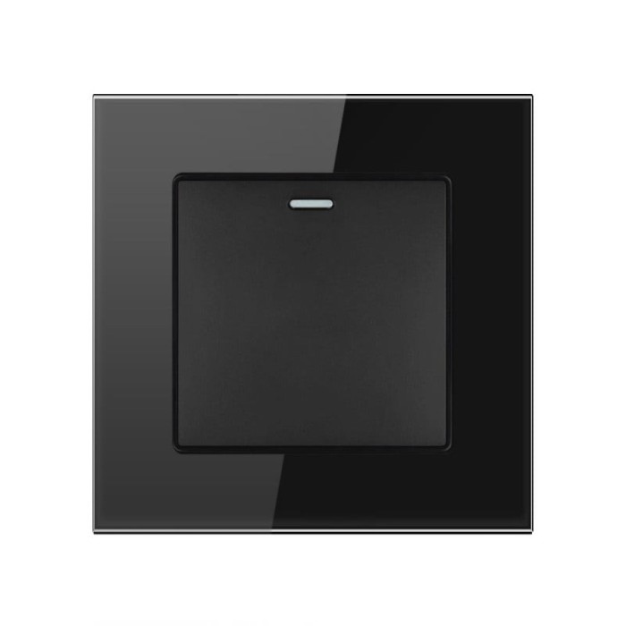 Intrerupator Cap Scara Cu Panou din Sticla Securizata Techstar&reg; TGS 01, 220V, 16A, 86 x 86 mm, Negru, cu 1 Modul