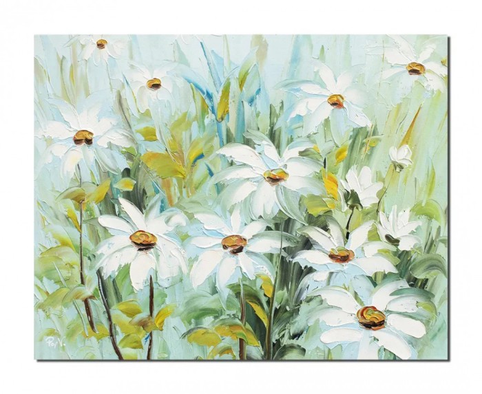 Tablou pictat manual hol, birou, living, Margarete in camp, 50x40cm ulei pe panza in cutit efect 3D