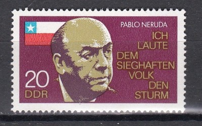 Germania RDG 1974 - &amp;Icirc;n memoria lui Pablo Neruda, MNH foto