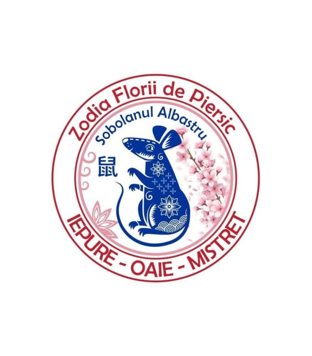 Abtibild sticker cu Sobolan albastru si Floare de Piersic &amp;#8211; mic