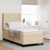 Cumpara ieftin Pat cu arcuri cu perna cu headboard Crem 200 x 90 cm tesatura