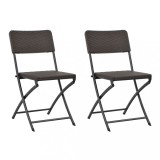 Set 2 Scaune Gradina Pliabile Maro HDPE Ratan vidaXL, 45x54x81cm, Max 110kg, pentru Terasa/Balcon