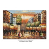 Tablou pictat manual, Parisul interbelic, bulevard animat, 90x60cm ulei in cutit efect 3D, gata de expus pe perete
