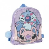 Ghiozdan gradinita Stitch, 23cm, 1 compartiment, cu sclipici, roz cu albastru,19x8x23 cm
