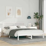 Cumpara ieftin Cadru de pat cu headboard Alb 160 x 200 cm Lemn masiv de pin