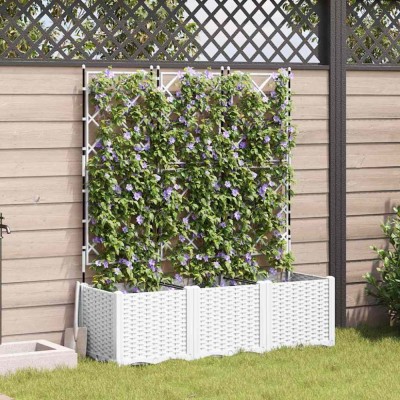 vidaXL Ghiveci de grădină cu trellis 3 pcs Alb 120 x 40 x 143 cm PP foto