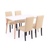 Set Sufragerie Leziter Verona 150 4+1 Alb-Bej | Masa MDF 150cm, Scaune Piele Sintetica