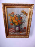 Cumpara ieftin Petre Barcanescu, &quot;Vas cu flori&quot;, ulei/carton, tablou autentic, Impresionism